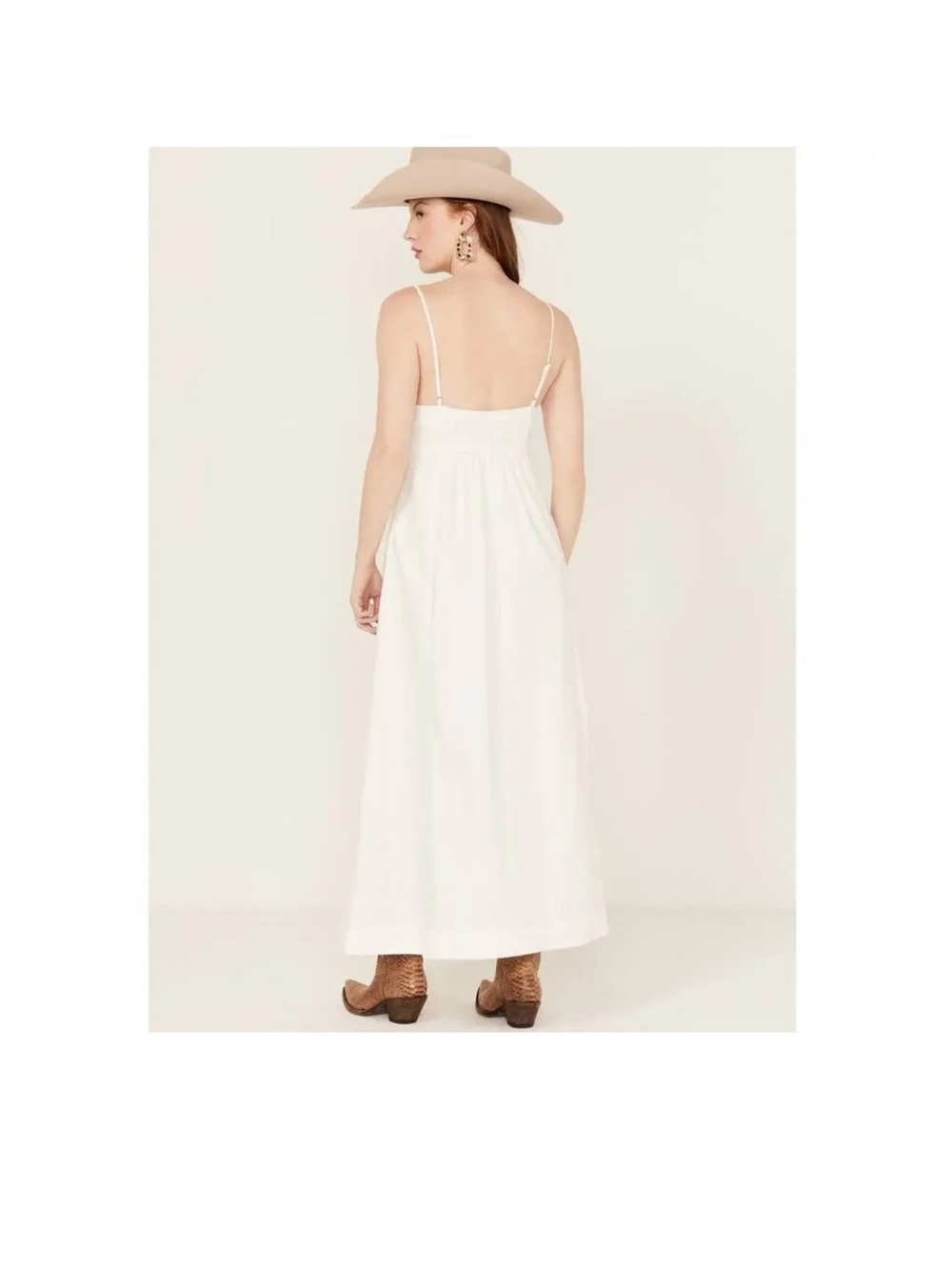Free People Cream Smocked Midi Dress - Picture 5 of 6